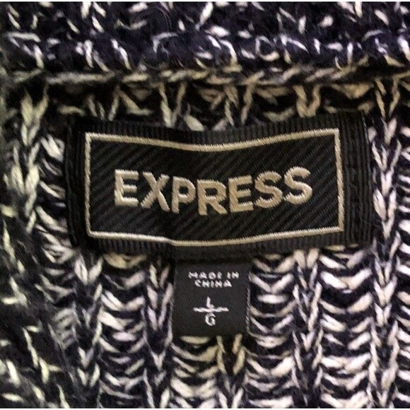 Express Shawl Collar Cardigan Sweater Mens Sz L Navy Marled Chunky Knit Grandpa - Picture 6 of 14